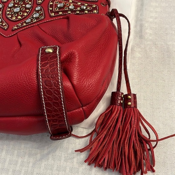 Sharif Studio Red Pebbled Handbag with Rhinestones, Used Once. - Picture 3 of 13
